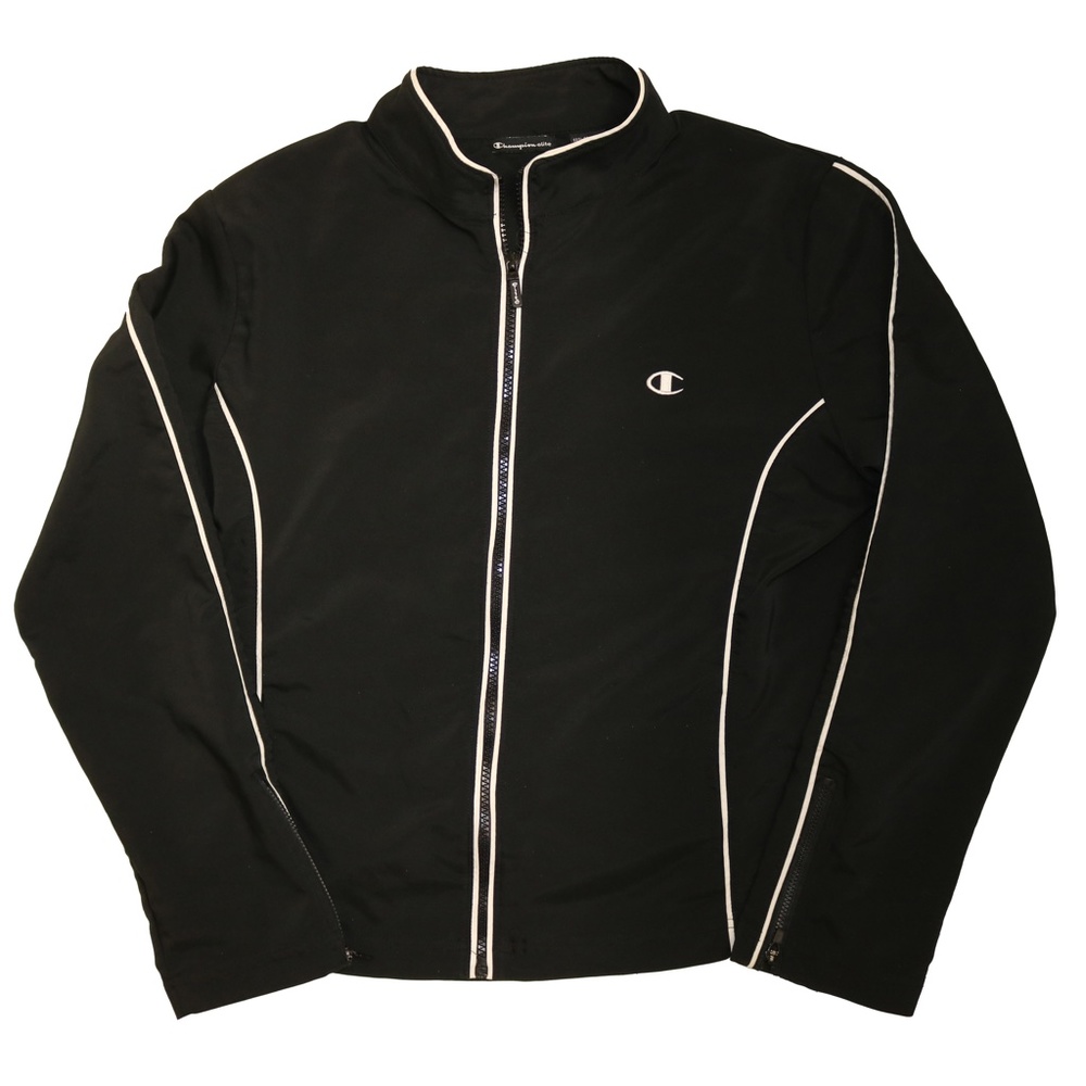 Vintage Champion Elite Jacket Womens Medium Black Full Zip Windbreaker Coat